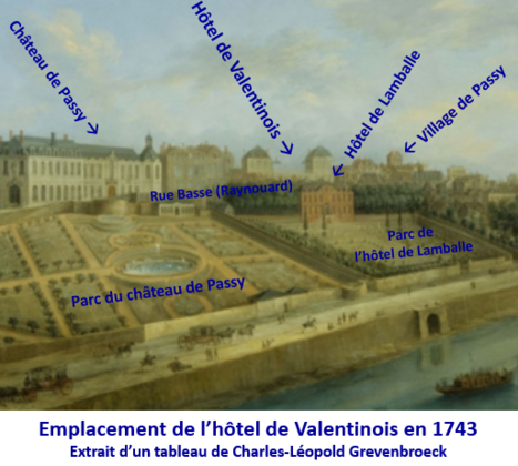 L'hôtel de Valentinois en 1743 sur un tableau de Charles-Léopold Grevenbroeck.