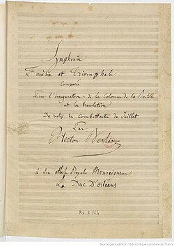 Page de titre du manuscrit de Berlioz.