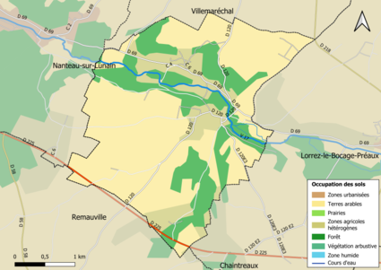 Carte des infrastructures et de l'occupation des sols en 2018 (CLC) de la commune.