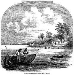 Etching of a view of Kingston Harbor from "Rae's Town" by W.E. Sewell, 1861