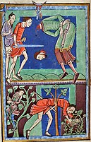 Illumination of the beheading of Edmund the martyr