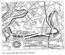 Parte de un plano de la Roma antigua,[10]​ con el trazado viario y de las murallas,[11]​ y las plantas detalladas de algunos edificios destacados, como el Coliseo, la Domus Aurea, las Termas de Trajano e iglesias cristianas posteriores.