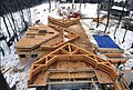 A stack of bents ready to be "flown" into place by a crane