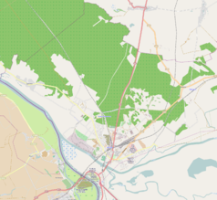 Mapa konturowa Kostrzyna nad Odrą, po prawej nieco na dole znajduje się punkt z opisem „Warniki”