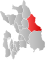 Nes markert med rødt på fylkeskartet