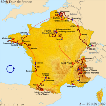 Route of the 1982 Tour de France