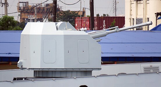 The H/PJ-26 gun mount on Chinese frigate Wuhu (539)