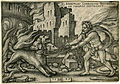 Hercules bắt Kerberos, Chạm khắc bởi Sebald Beham (1540)