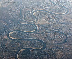 Meandering Chulym River in Teguldetsky District as seen from the air