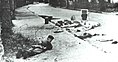 Image 17Belgian soldier taking cover by the corpses of dead hostages, November 1964 in Stanleyville during Operation Dragon Rouge (from History of Belgium)