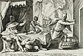 Zeŭso metamorfozigas Likaonon en lupo. Gravuraĵo por Metamorfozoj, de Ovidio (1589).