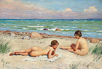 Dos jóvenes en la playa de Hornbæk, 1917. Óleo sobre lienzo, 66 x 95 cm.