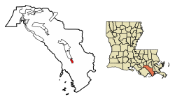 Location of Golden Meadow in Lafourche Parish, Louisiana.