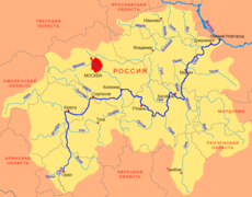 Riazán (Рязань) en mapa ruso del Volga