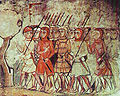 Pintures murals gòtiques que representen la conquesta de Mallorca, presentades al Saló del Tinell.