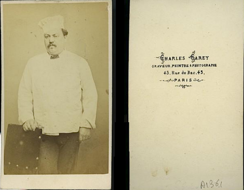 Un pâtissier, format CDV, avant 1870, recto et verso.