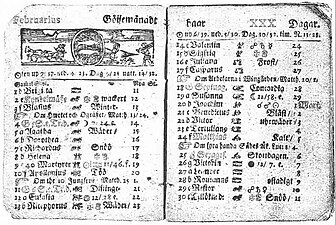 Tri dek tagoj en Februaro 1712 en sveda kalendaro.