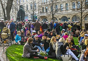 Finnish student celebrating vappu at the park