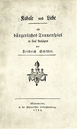 Kabale und Liebe, titulní list prvního vydání z roku 1784