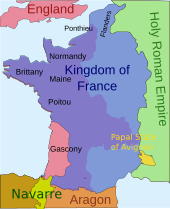 A map of French territory as it was in 1328, showing the enclave of Gascony in the south west