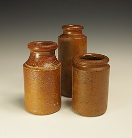 Salt glazed utilitarian containers.