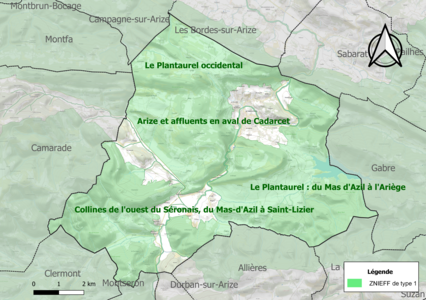 Carte des ZNIEFF de type 1 sur la commune.