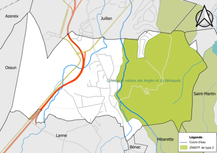 Carte de la ZNIEFF de type 2 sur la commune.