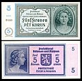 Five Bohemian and Moravian koruna from 1940