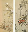 Fukae Roshū. Deux de six rouleaux verticaux sur le thème des saisons. Avant 1758