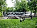 Preserved level crossing gates and railway track at the former Jackfield sidings