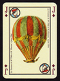 Carte à jouer en couleurs. Valet de carreau représentant une montgolfière rouge et verte.