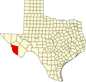 Map of Texas highlighting Presidio County