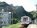 松浦鉄道高岩駅ホームから高岩を望む（2003/08）