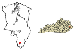 Location of Wheelwright in Floyd County, Kentucky.