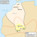 Image 12Map of the Pashalik of Timbuktu (yellow-striped) as part of the Saadi dynasty of Morocco (outlined black) within the Songhai Empire (outlined red), c. 1591 (from Mali)