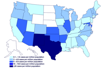 CDC map of cases per million residents