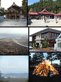 Takekoma Shrine, Kanahebisui Shrine Abukuma River, Iwanuma Station Iwanuma urban area, Dontosai festival