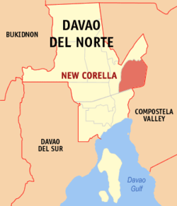 Mapa ng Davao del Norte na nagpapakita sa lokasyon ng New Corella.