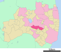 Sukagawas läge i Fukushima prefektur