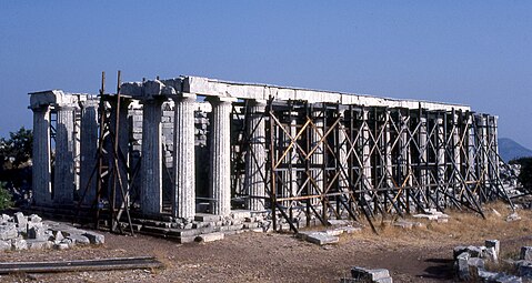 Ancient Greek Doric columns in the Temple of Apollo at Bassae, Bassae, Greece, c.429-400 BC[16]