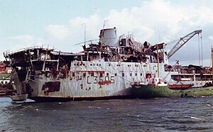 RFA Sir Tristram after the Argentine air attack