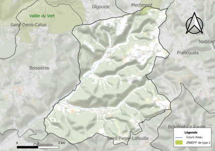 Carte de la ZNIEFF de type 2 sur la commune.