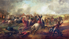 Obraz zachycující výjevy z bitvy u Marston Mooru.