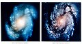 Messier 100 pred a po opravení zrkadla Hubbla