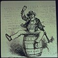 The Usual Irish Way of Doing Things, kartun oleh Thomas Nast yang menggambarkan seorang warga Ireland yang mabuk menyalakan tong serbuk. Diterbitkan dalam Harper's Weekly, 2 September 1871.