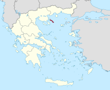 A map o Greece wi Mount Athos shawn in red