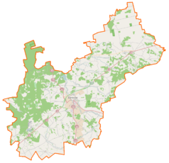 Mapa konturowa powiatu zambrowskiego, na dole znajduje się punkt z opisem „Tarnowo-Goski”