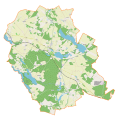 Mapa konturowa gminy Rybno, blisko lewej krawiędzi nieco u góry znajduje się punkt z opisem „Hartowiec”