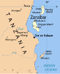 Zanzibar och Pemba (ljusare färg) utgör det delvis självstyrande området Zanzibar i Tanzania.