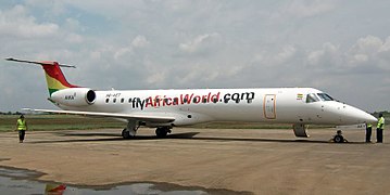 An Africa World Airlines ERJ-145LR at Kumasi Airport.